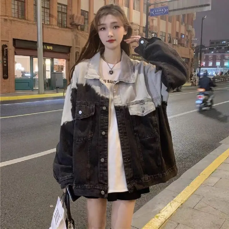 Gradient Color Denim Jacket For Women Autumn Small Fragrance Korean Version Loose American Retro Long Sleeved Jacket Top