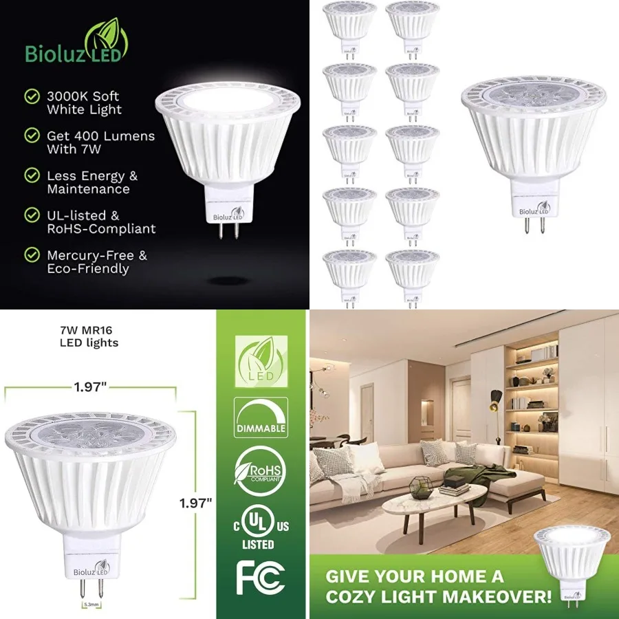 

10 Pack MR16 LED Bulb Dimmable 7w 12V AC DC UL Listed High CRI