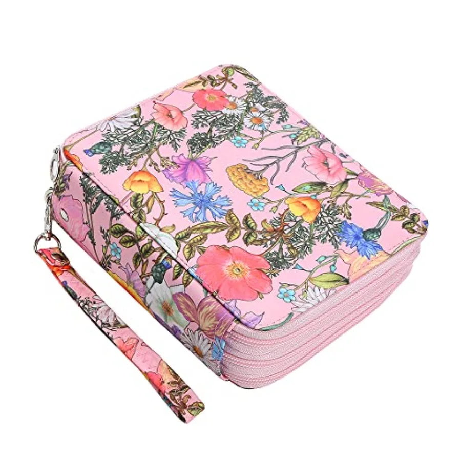 

Portable Colored Printing Pattern Morning Glory and Daisy Pencil Case 72 Slots Pencil Bag Organizer with Zipper for Watercolor