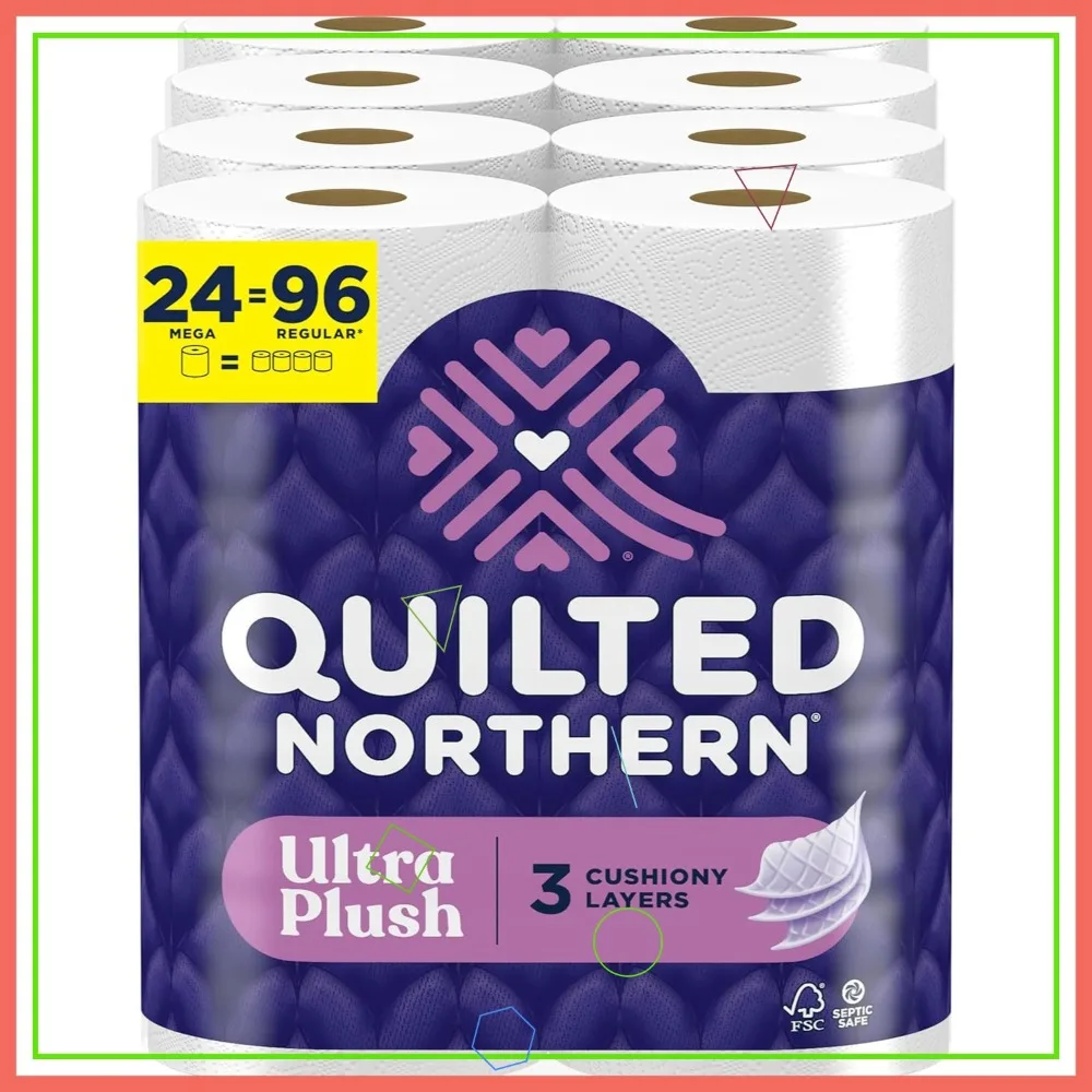 

Ультрамягкая туалетная бумага, 24 мегарулона = 96 обычных рулонов, в 3 раза более толстая, 3-слойная мягкая бумага для комфорта