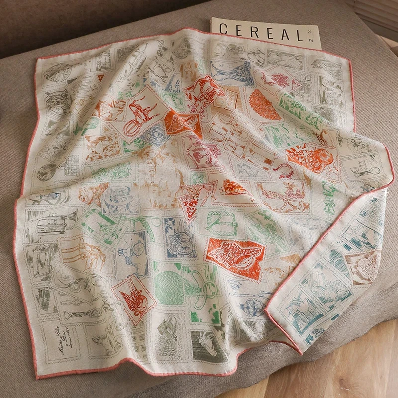 

2026 Wool silk luxury designer scarf for women autumn spring elegant print patchwork square scarf hijab woman accessory