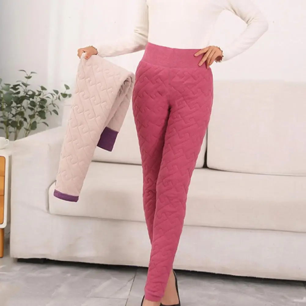 Legging Bulu Tebal Legging Termal Musim Dingin Nyaman dengan Lapisan Beludru Pinggang Tinggi untuk Wanita Celana Bulu Slim Fit Hangat