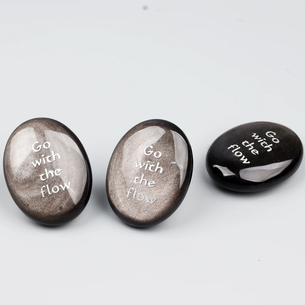 Slive Obsidian Soap Stone Inspirational Stone Craved Inscription Energy Palm Stone Home Decoration Gifts Crafts