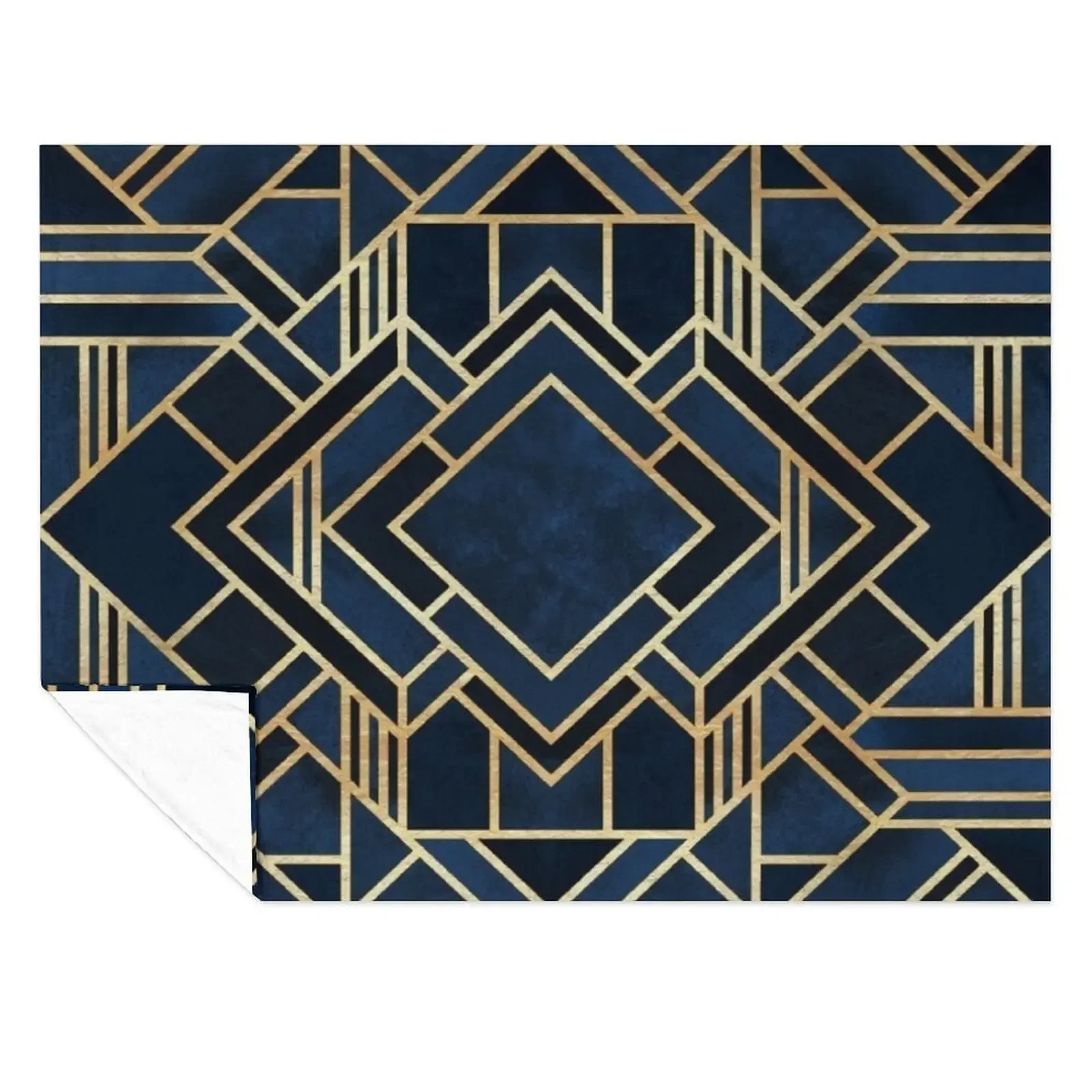 

Geometric Blue and Gold Throw Blanket Hair Decorative Sofa Blankets For Baby Sofas Blankets