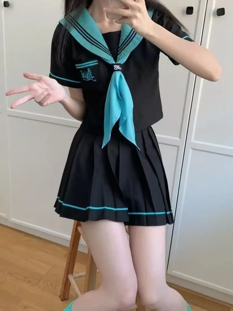 

Оригинальный японский комплект Sle ort Sve School202020, студенческий среднесрочный базовый дизайн, костюм JK с арбузным узором, темно-синий воротник
