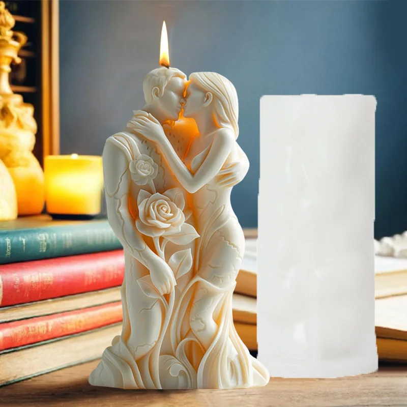 3D Rose Couple Candle Silicone Mold Men Women Embrace Couple Embrace Candle Mould Wedding Decor Valentine\'s Day Gift Resin molds