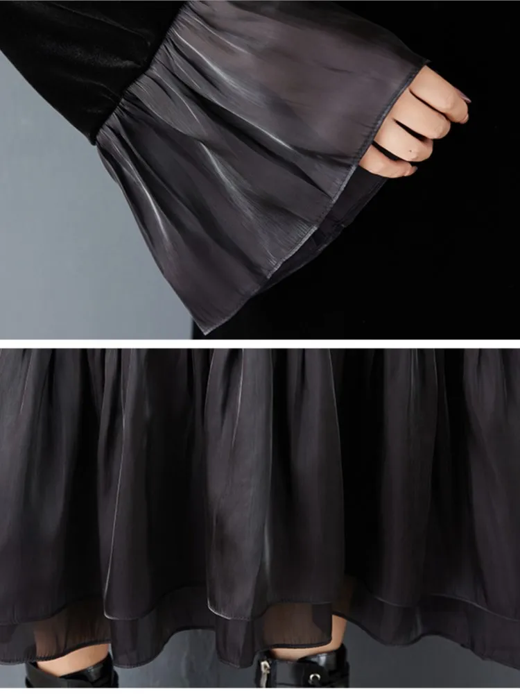 Robe surdimensionnée en velours pour femmes, rétro, Patchwork, évasée, manches longues, robes amples, printemps automne