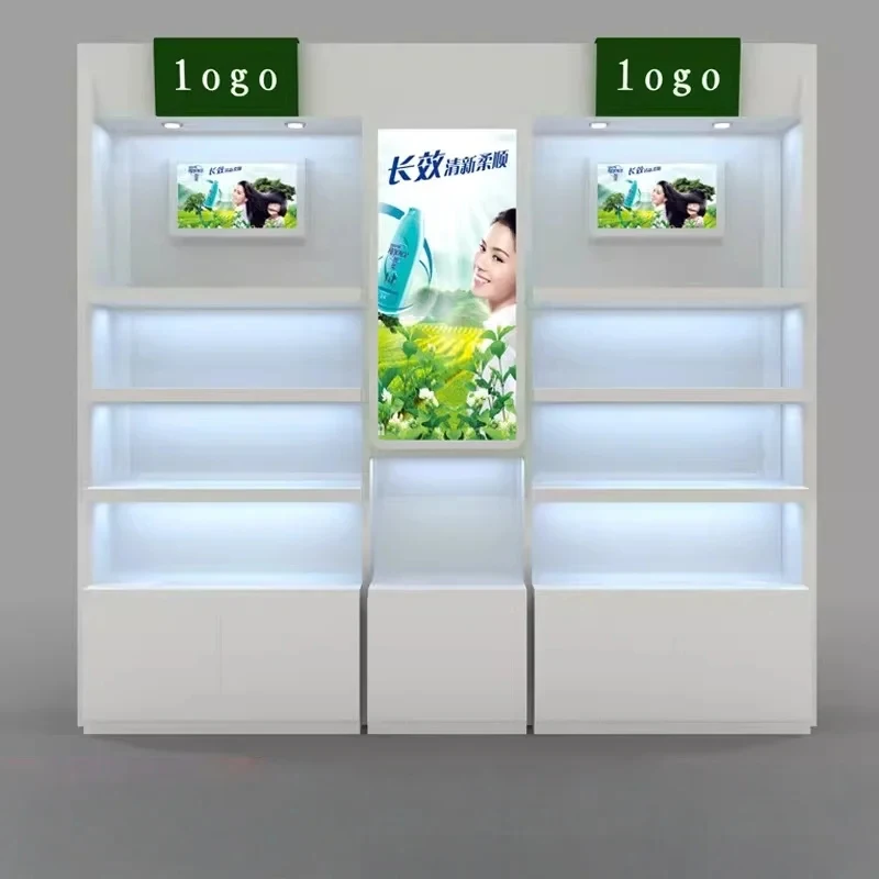 custom.Multifunctional Cosmetic Display Stand LED Lighting Glass Back Ladder Shelves Customizable Dimensions Durabl