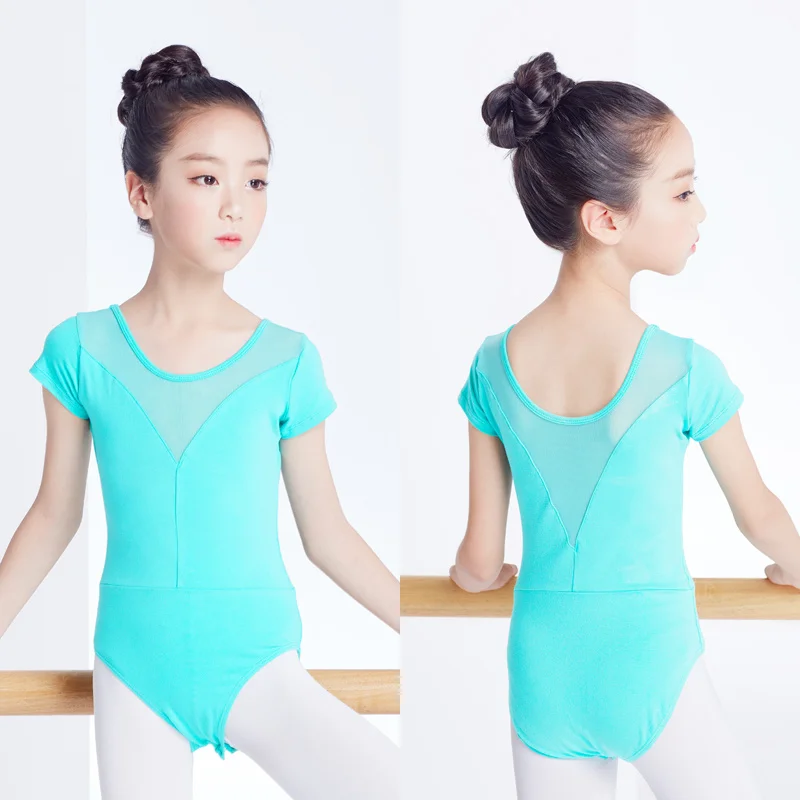 Ballet leotards for girls gymnastics leotard kids dance leotard short sleeve mesh splicing cotton Ballet wear for kids