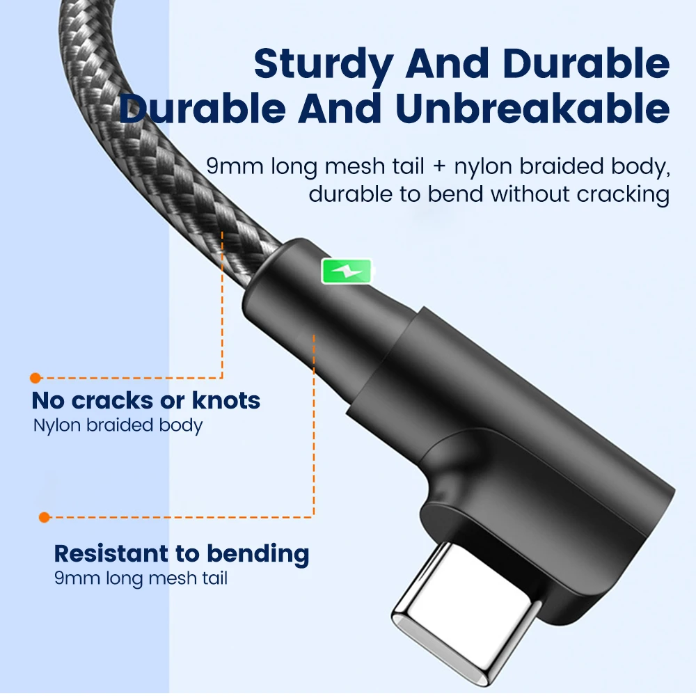 90 Degree Elbow PD Cable 60W USB A To Type C Fast Charging Cable For iphone 15 Samsung Huawei Xiaomi USB C Charger Data Cord