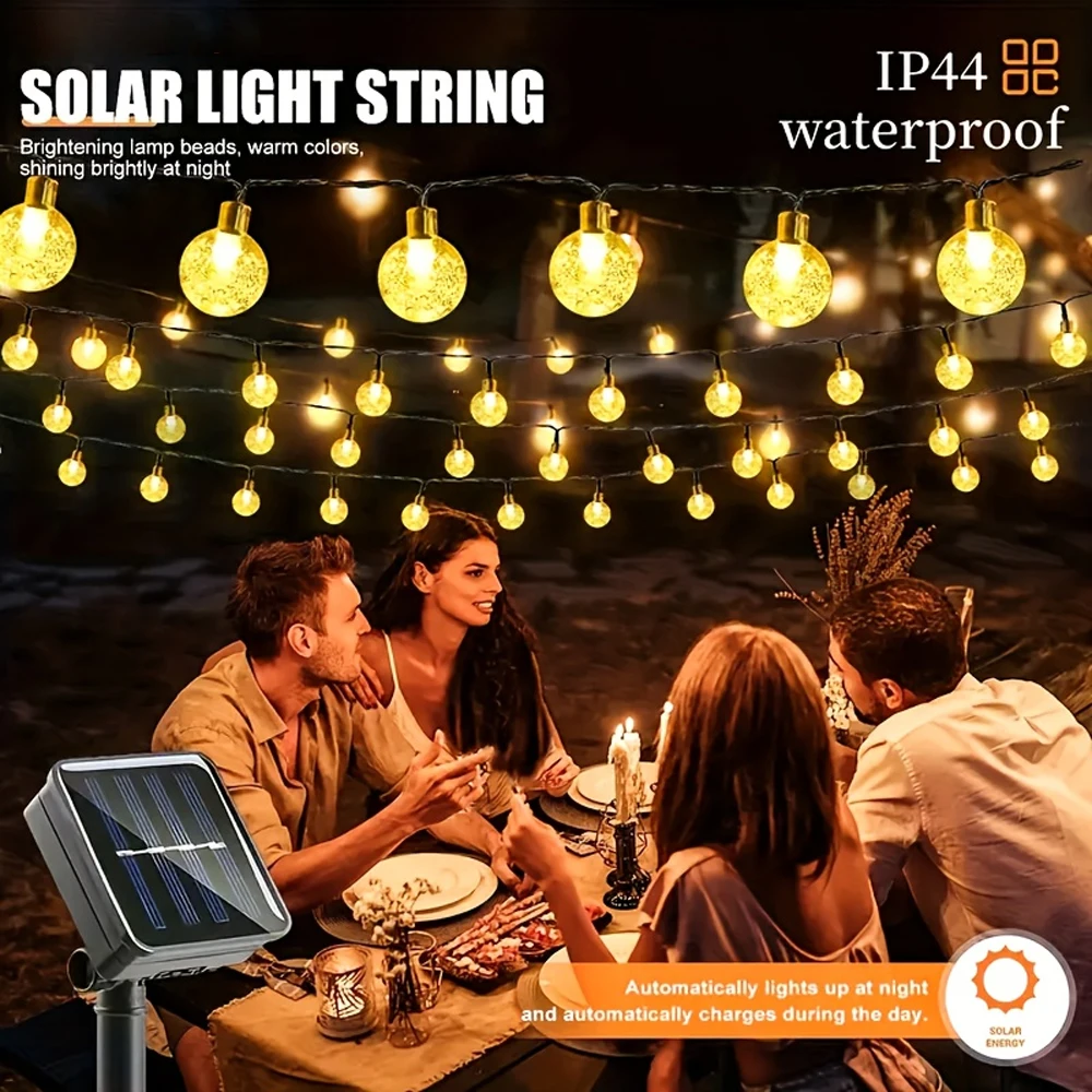 Lampu Tali Kristal Natal Tenaga Surya Tahan Air LED dengan 8 Mode untuk Dekorasi Taman Luar Ruangan, Jalur, dan Patio.