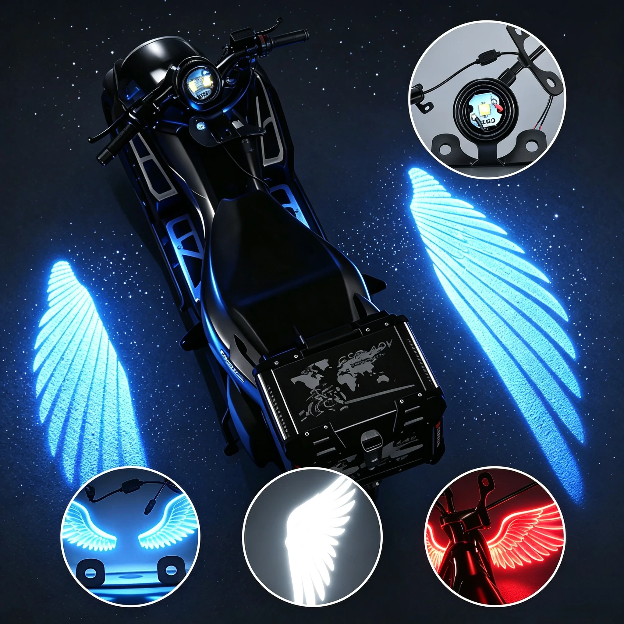 Universal Motorcycle Angel Wing Shadow Light 8‑30V Waterproof LED Side Decor Lamp Motorbike Styling Accessory For Night Riding
