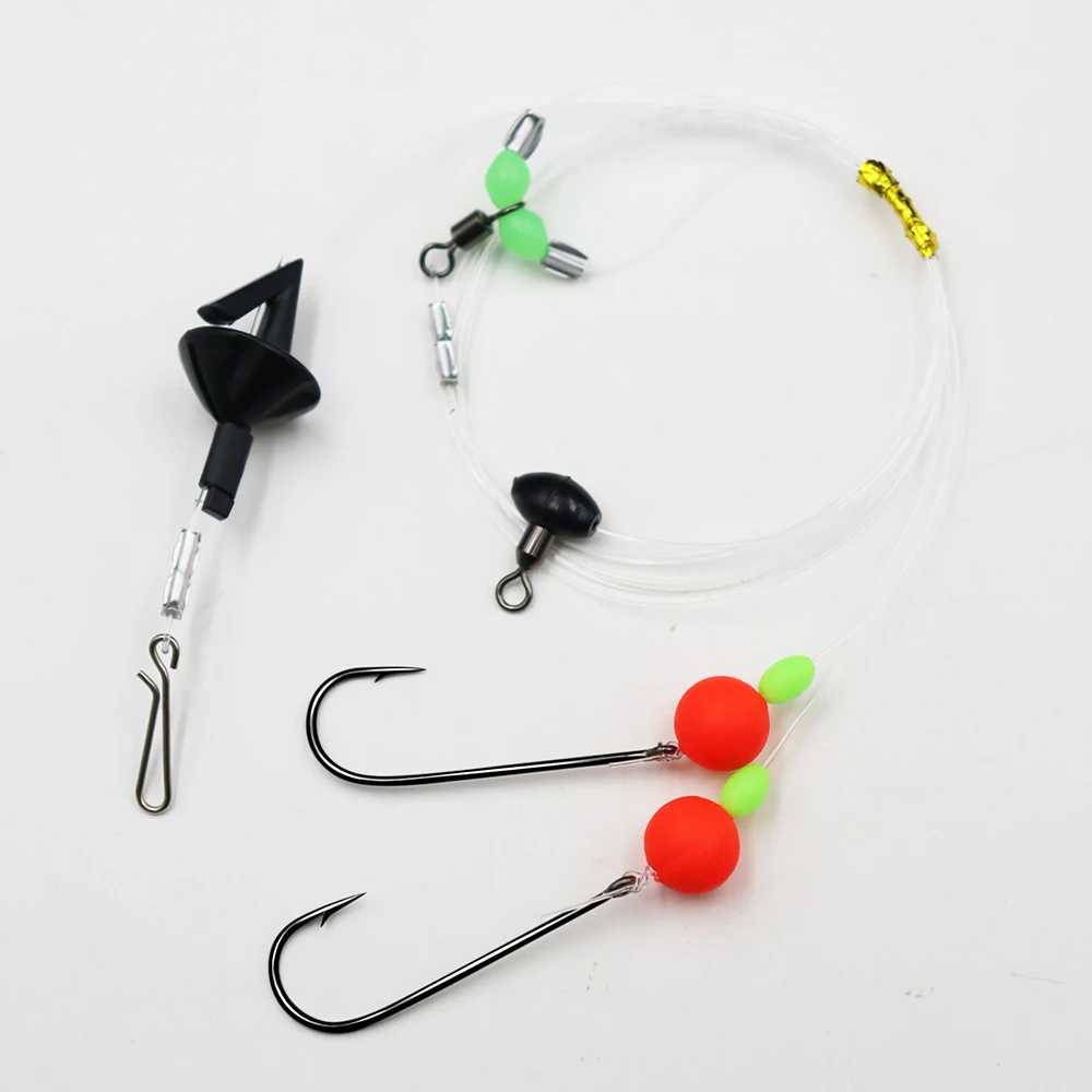 ZYZHE 1/3/5 Stück Angelrolle mit Doppelschwimmer, Unterlinie und Haken, Weitwurf-Angelrigs, vorgebundene Angel-Flapper-Rigs – Detail 9