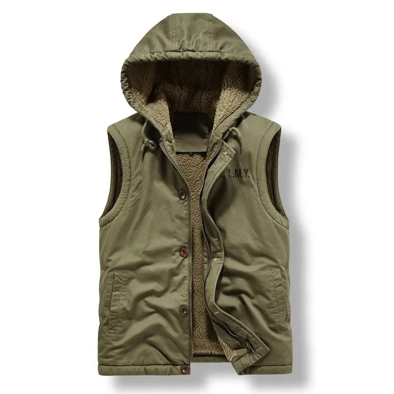 Autumn and Winter Cotton-padded Men's Thick Hooded Lamb Fleece Vest Jacket American Cargo Cotton-padded Navy N1 Deck Suit