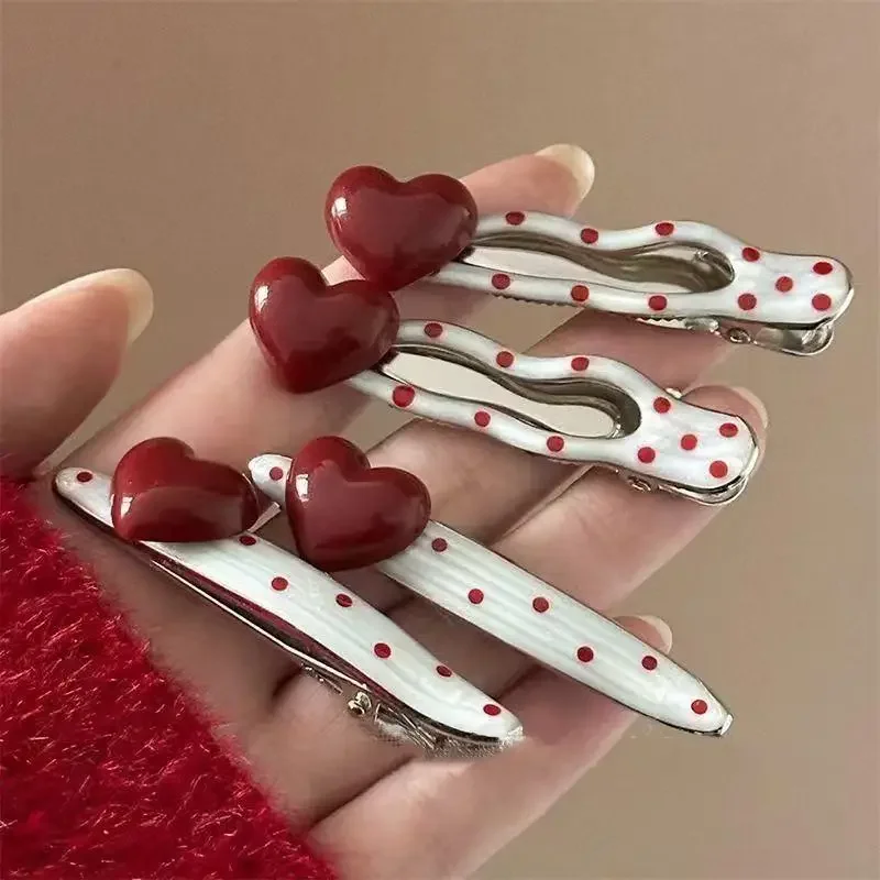 New Korean Sweet Cute Red Heart Hair Clip for Women Girls Versatile Polka Dot Bangs Side Clip Fashion Hair Accessories Gifts image 5