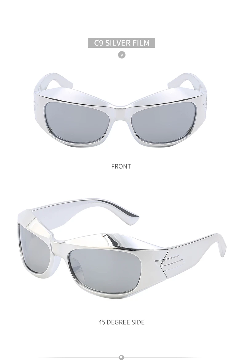 Cyber Y2K Punk Sonnenbrille für Damen und Herren, Sportliche Eckige Sonnenbrille für Damen 2026, Luxusmarke Steampunk Silberne Brillen UV400-Schutz – Detail 28