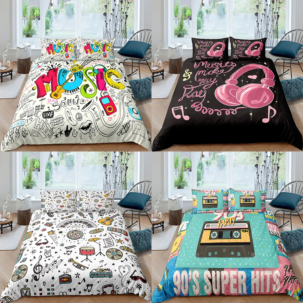 Home Textiles Luxury 3D Music Sound Duvet Cover Set Pillowcase Rock Bedding Set AU/EU/UK/US Queen and King Size Bedding