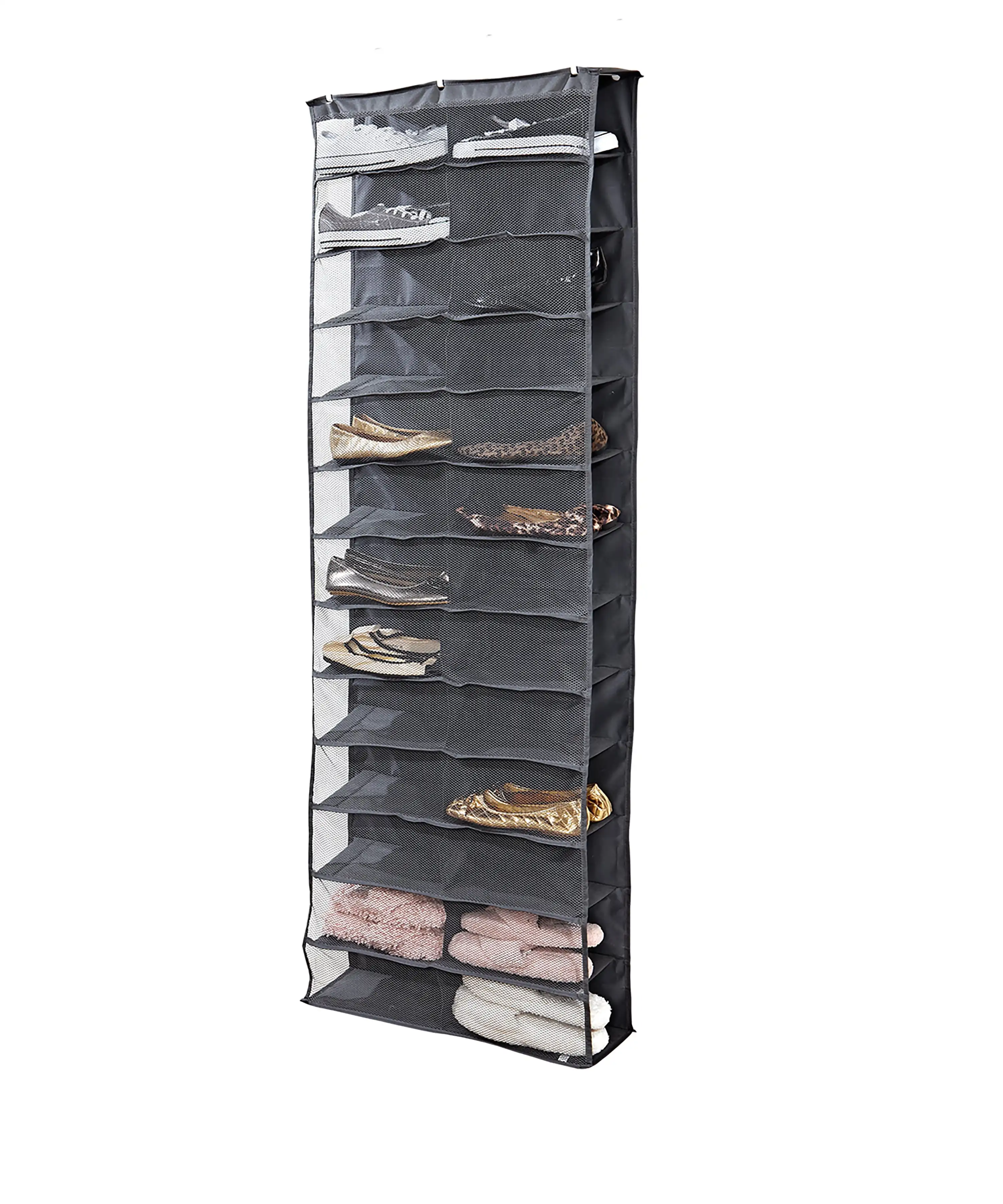 

Simplify 26 Tier over the Door Shoe Rack Holds 26 Pairs in Grey Polyester Finish