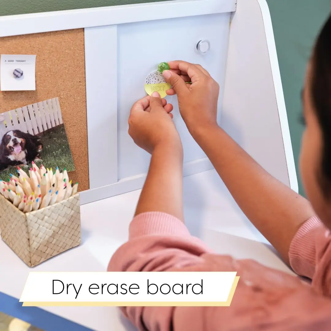 Study Desk for Children with Chair, Bulletin Board and Cabinets, White