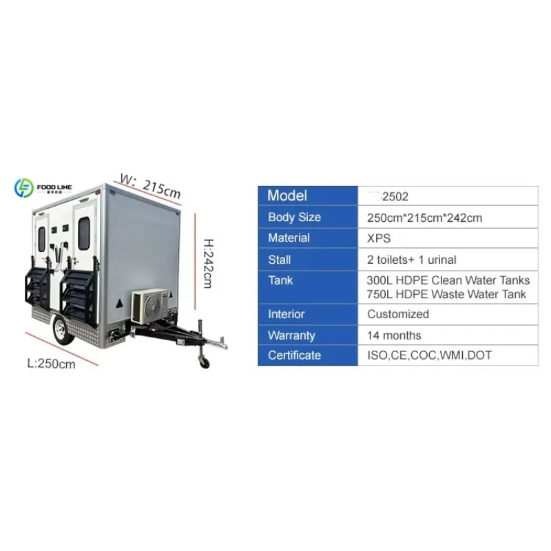 Customized Outdoor Portable Bathroom Unit Shower Car Trailer Toilet Portable Public Potty Mobile Toilet on Wheel for Party