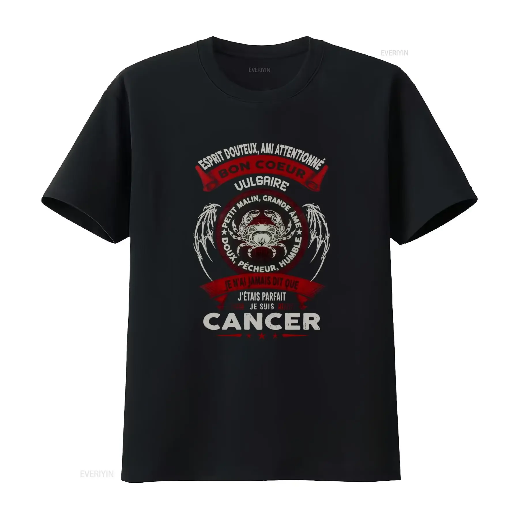 T shirt Homme Je suis Cancer Édition Limitée Texte Français Dos avec Symbole du Traits Astrologiques Rouge Design vintage