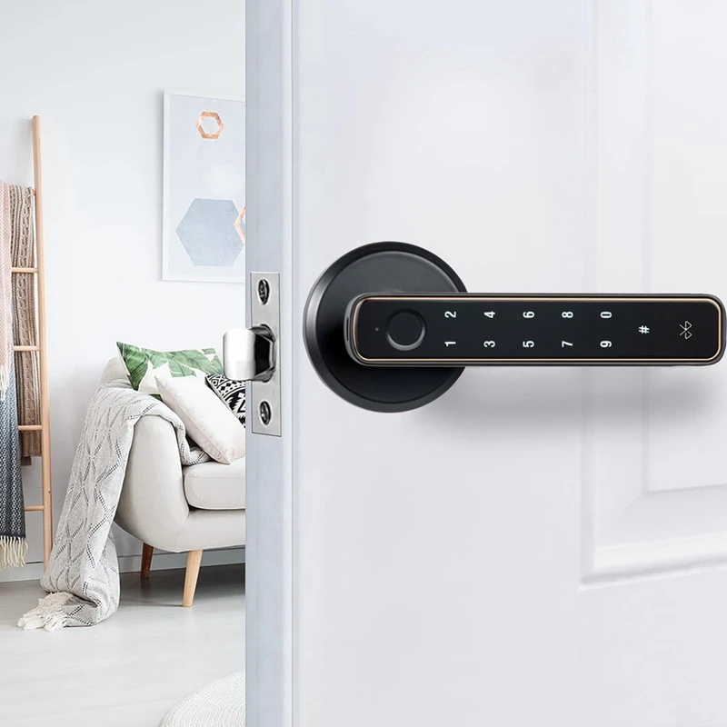 4-In-1 Smart Fingerprint Door Lock Handle Lock Tuya APP Remote Entry Door Lock For Home Office Apartment Bedroom Easy To Use