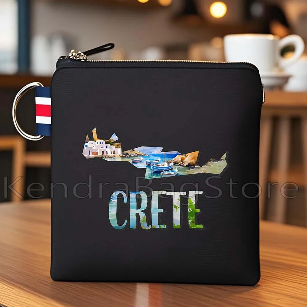 Aesthetic Naxos Crete Greece Santorini Beach Sunset Gifts Black Coin Purse Bag Small Square Key Storage Card Bag Wallet Pouch