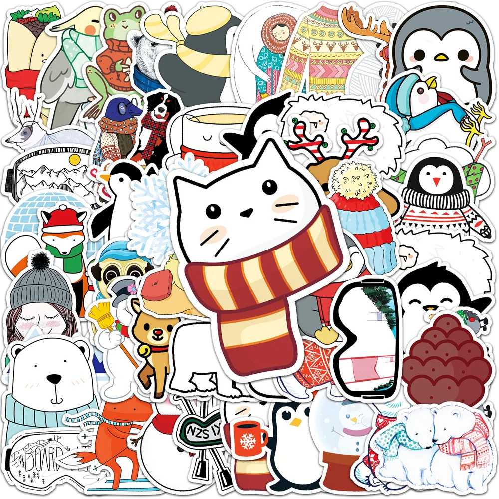 10/30/50 Uds. Pegatinas divertidas y bonitas de animales de invierno, pegatina de oso blanco de pingüino de dibujos animados, botella de agua, equipaje, teléfono, paquete de calcomanías de grafiti