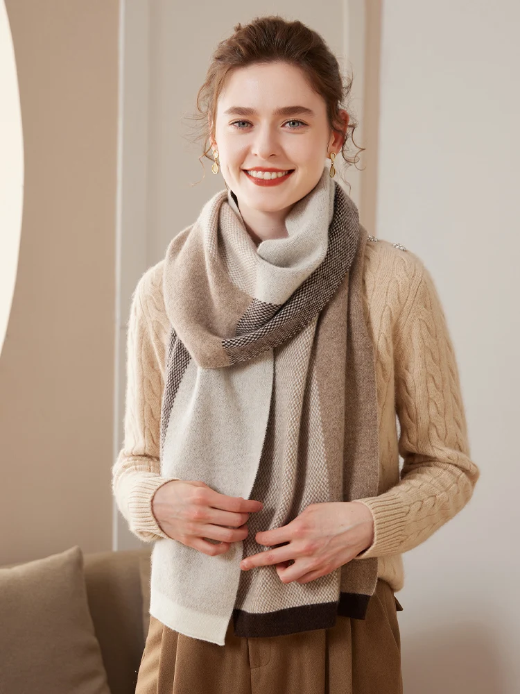 لينة نمط 100% الكشمير وشاح محبوك الخريف الشتاء الرجال النساء المألوف سميكة الدافئة الصدام اللون شال تنوعا الراقية #2