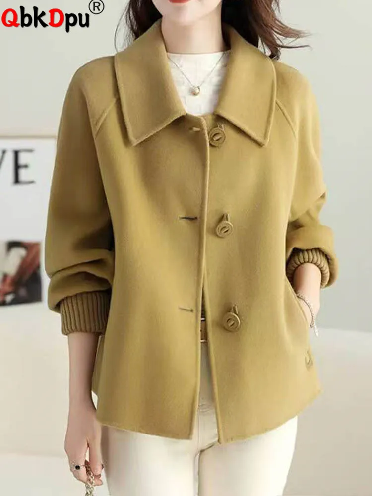 ملابس خارجية صوفية على الموضة الكورية سترات نسائية غير رسمية برقبة على شكل طية صدر واحدة سترات خريف وشتاء بأكمام طويلة من مزيج الصوف Chaquetas #1