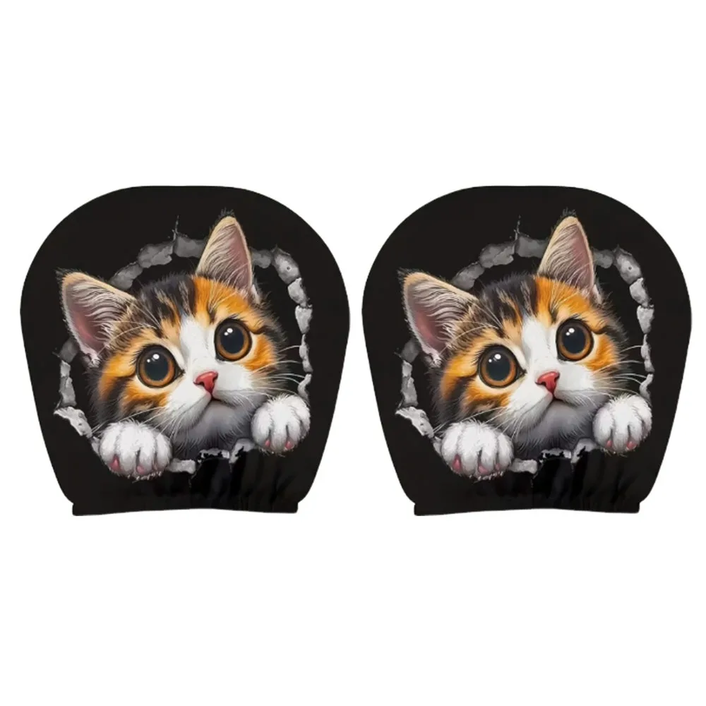 2Pcs Elastic Car Headrest Cover Scary Face Printing Black Car Seat Cover Dust-proof Breathable Car Headrest Protector Halloween