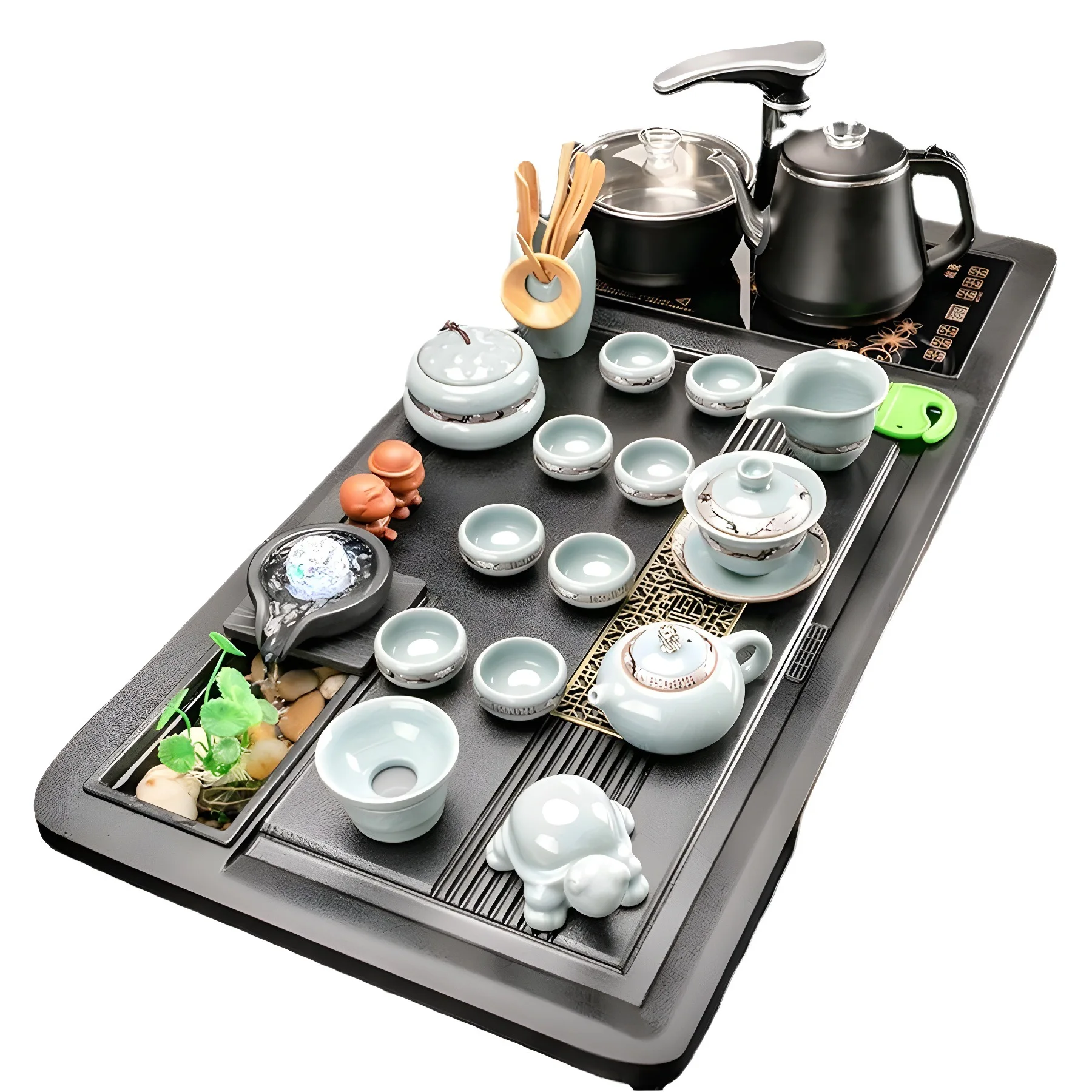 Purple sand Kung Fu tea set Home living room Fully automatic office meeting guests Simple solid wood flowing water integrated
