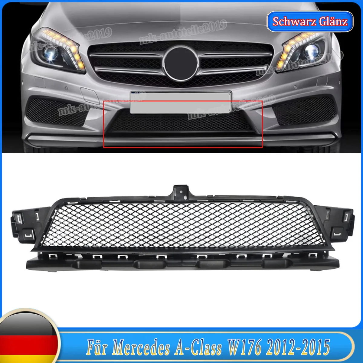 Griglia da corsa centrale anteriore per Mercedes Benz Classe A W176 A160 A180 A200 A250 A220 2012-2015 Griglia paraurti inferiore pre-facelift