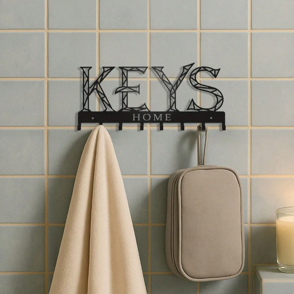 ที่แขวนกุญแจโลหะสีดำ – ที่เก็บของติดผนังอเนกประสงค์ที่มีสไตล์และทนทานสำหรับกุญแจ กระเป๋า หมวก และร่ม