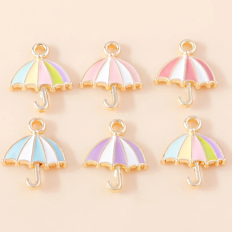 

20pcs 15x19mm Cute Colorful Enamel Umbrella Charms Pendants for Making DIY Necklaces Earrings Bracelets Handmade Crafts Supplies