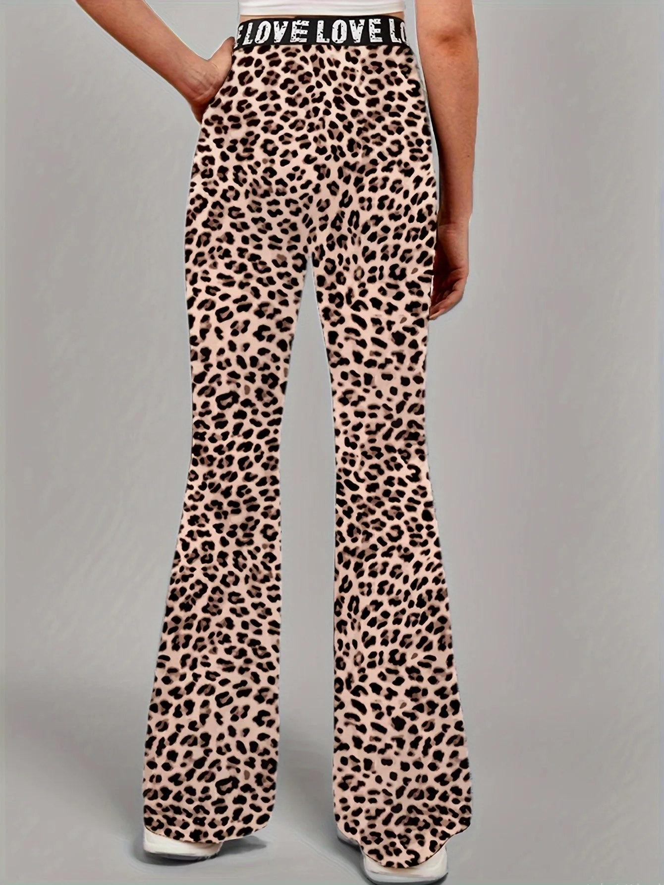 Kids Girls Leopard Print High Waist Flare Pants Letter 