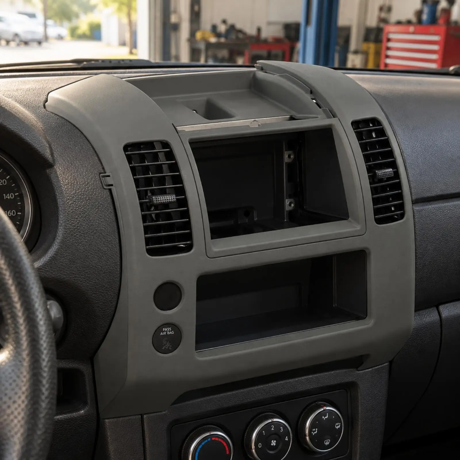 Molded Dash Vent Bezel Replacement for 2005-2020 Pickup Interior ABS Center Console Trim with Upper Display Cutout