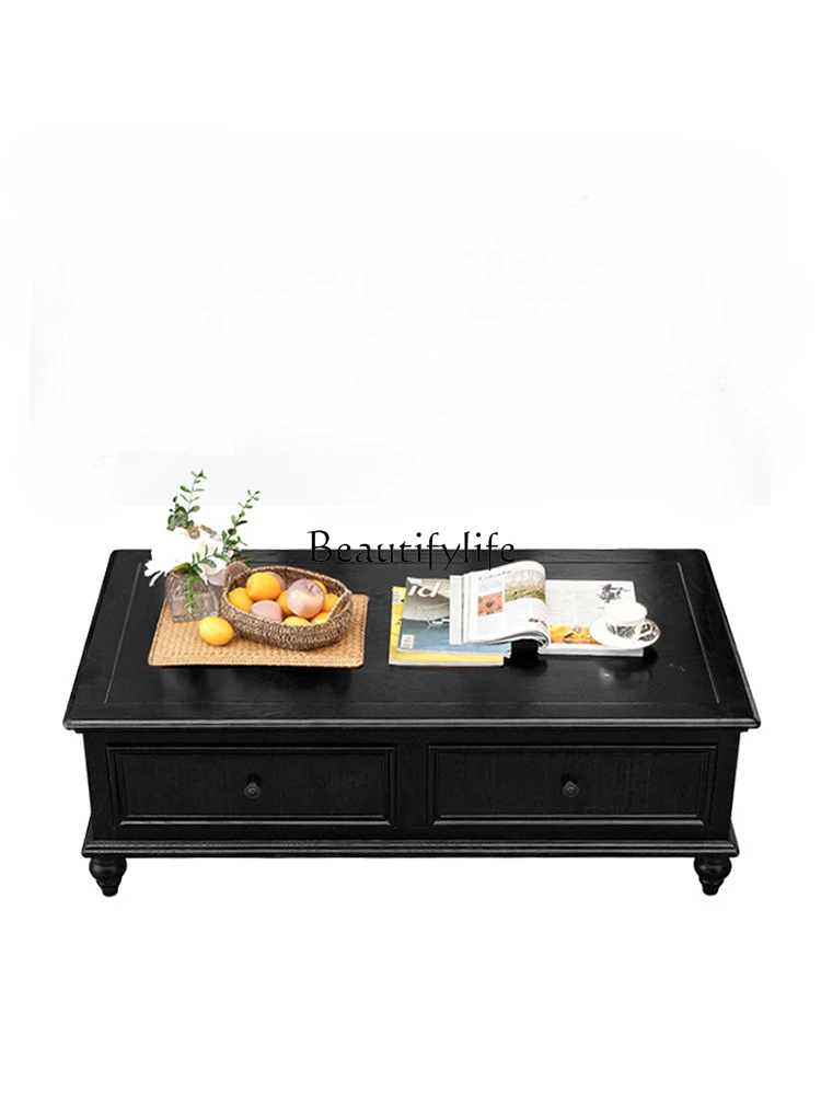 

American-Style Solid Wood Coffee Table Retro Black Light Luxury TV Cabinet Unit Simple Ash Storage Cabinet