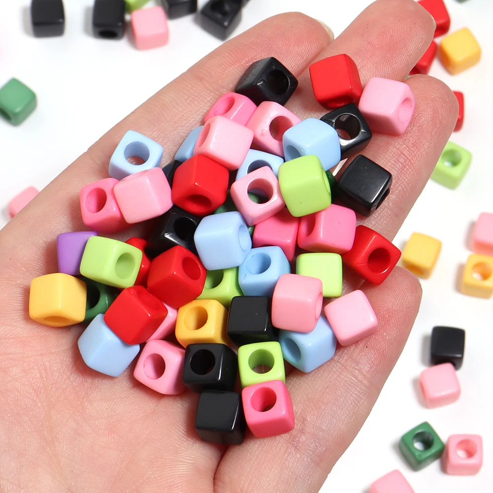 100Pcs Acrylic Square Beads Solid Color Cube Large Hole Loose Beads for Handmade Jewelry Beading DIY Bracelet Earrings Supplies