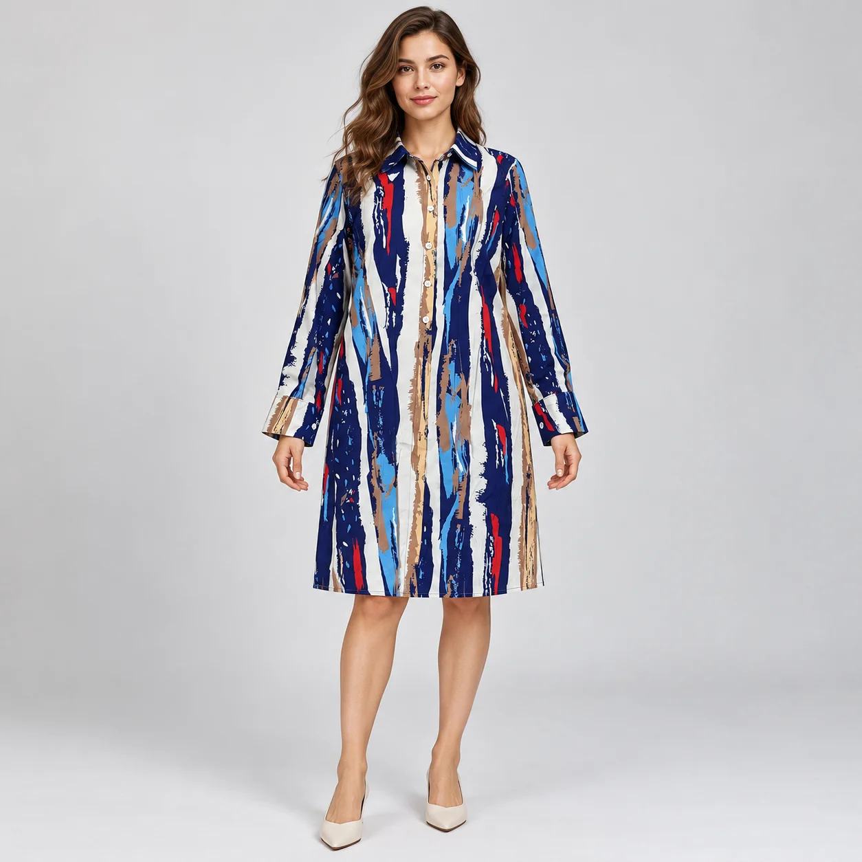 Women's Vintage Patchwork Maxi Dress Long Sleeve High Waist A Line Floral Tile Print Casual Elegant Fashion Slim Long Gown