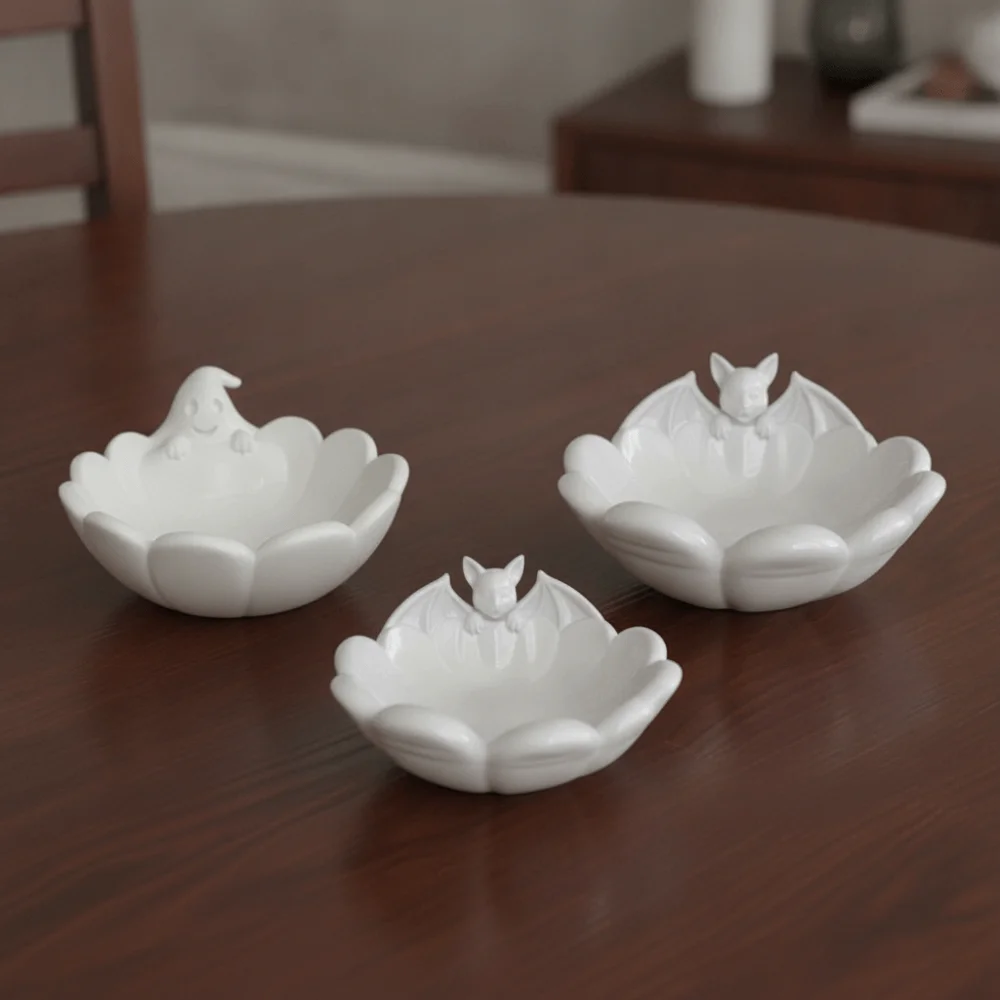 PLA 3D Printed Bowl Matte Lightweight Ghost Candy Dish Dual-styled Washable Halloween Organizer Entryway Table