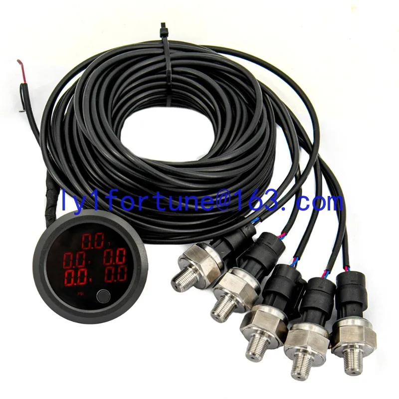 New for 52mm Five Display Dual Air Suspension Pressure Gauge Air Driving Gauge 5pcs 1/8NPT Sensor