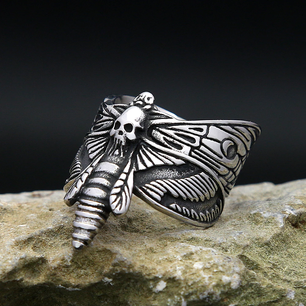316L Stainless Steel Death Moth Skull Ring For Men Women Gothic Punk Animal Ring Unique Amulet Jewelry Gifts Dropshipping