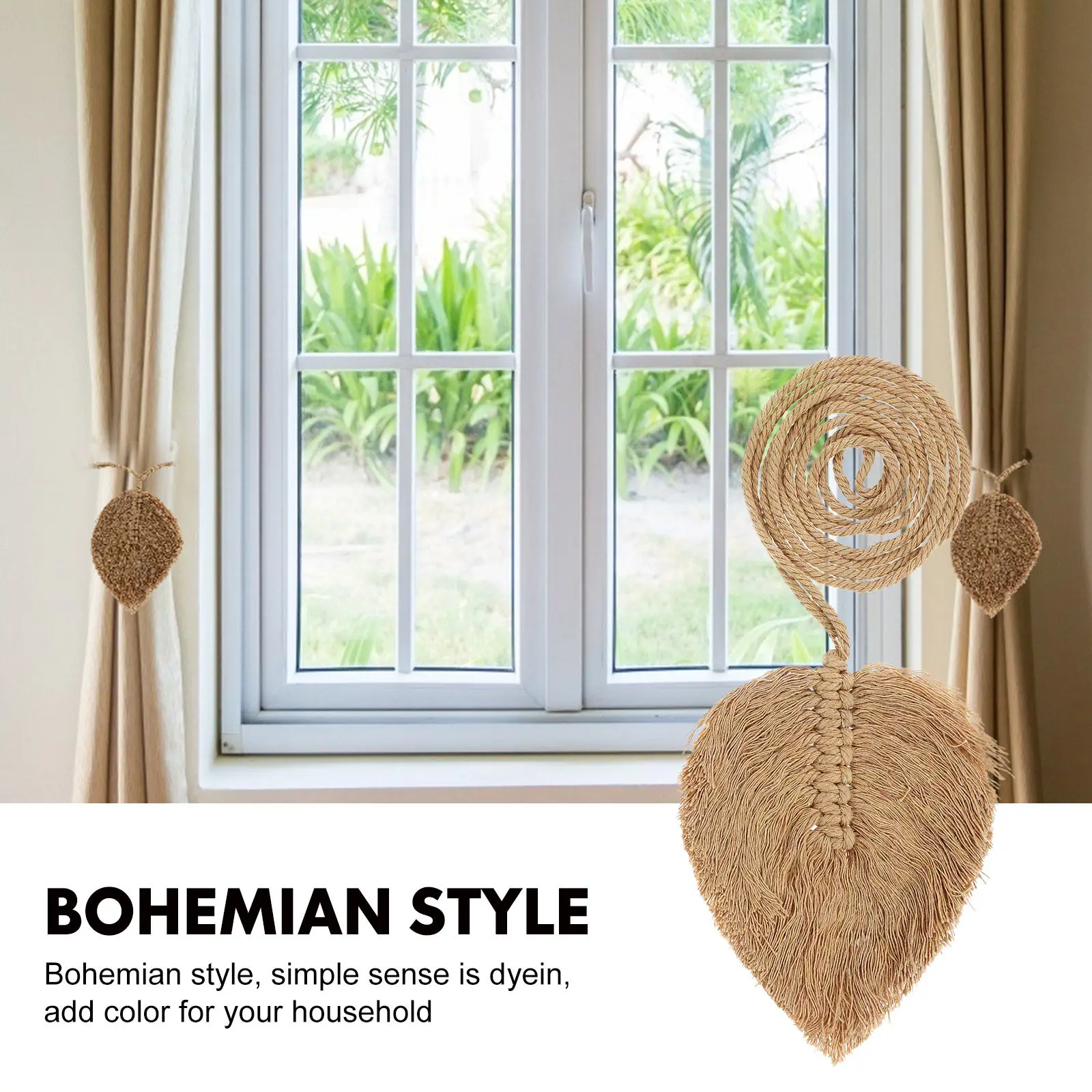 2Pcs Cotton Rope Curtain Tiebacks Bohemian Style Decorative Tie Rope for Home Living Room Bedroom Window Drapes Fixings