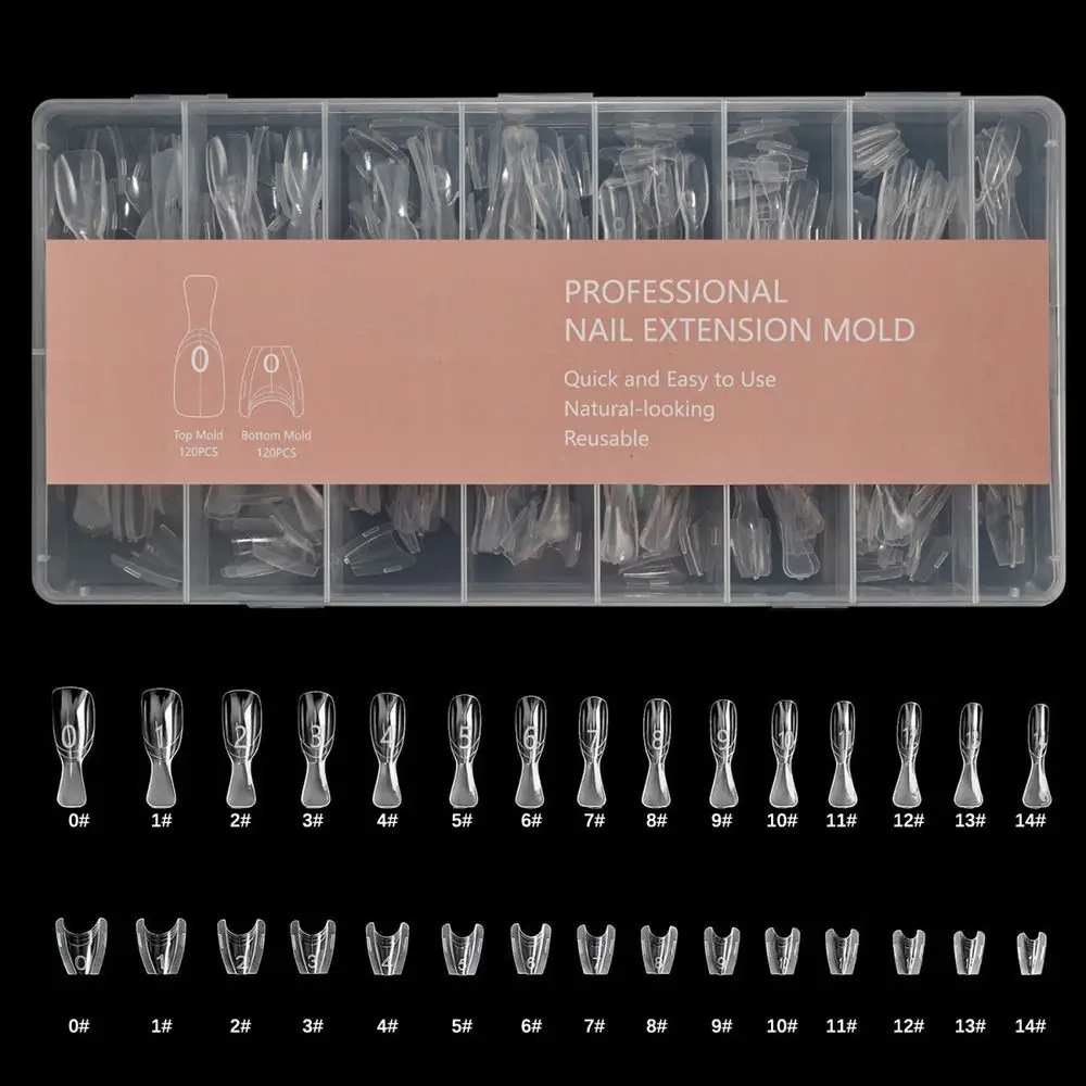 240pcs Oval Shape Sandwich Nail Dual Form No-Trace Quick Shortening Double-Sided Fake Nails Ultra-Thin Clear Extension Nail Mold