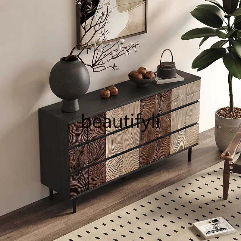 

Italian light luxury six-chest cabinet, solid wood wall decorative cabinet, antique bedroom carved drawer locker