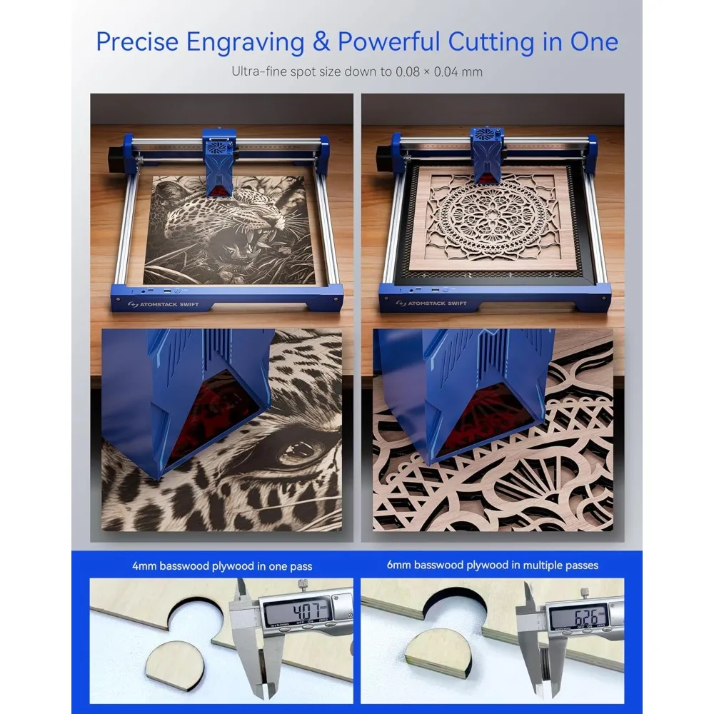 Incisore laser da 7 W, taglierina laser Swift da 7 W, macchina per incisione laser ad alta precisione da 0,06 mm per legno e metallo, scuro