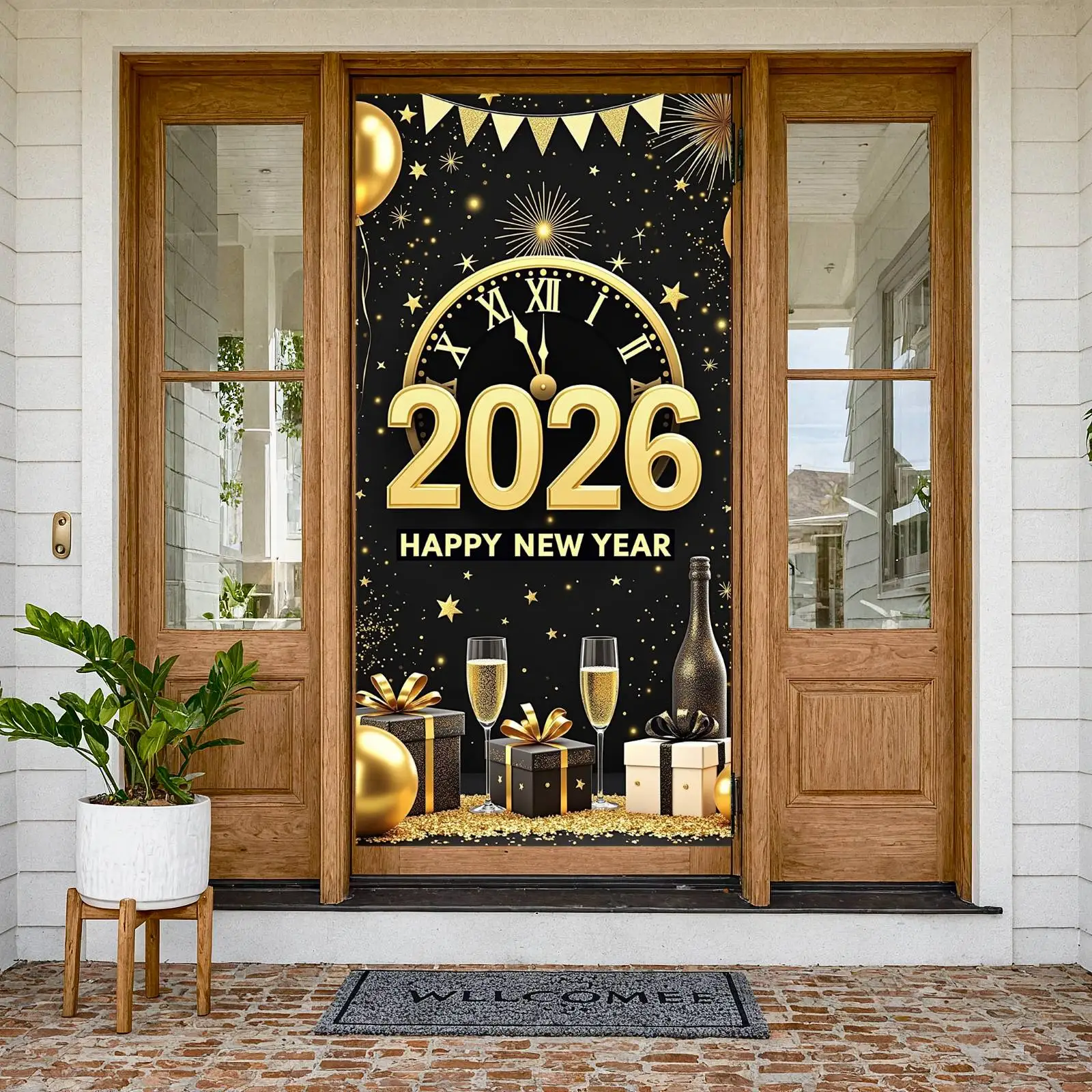 Goldenes Frohes Neues Jahr Banner 2026 Neujahr Display Feuerwerk Dekor Geschenkbox Neujahr Hintergrund für Neujahrsparty 2026 Celebratio