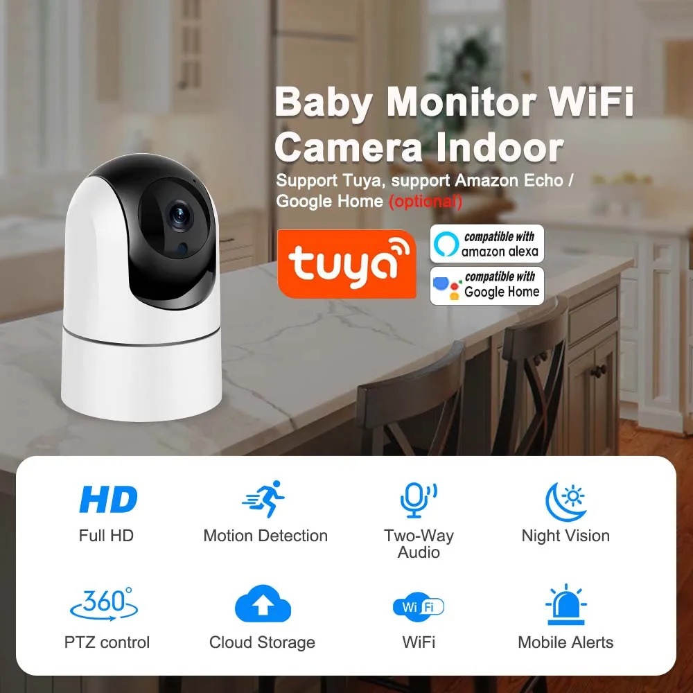 5MP Tuya Security Camera Indoor 2.4G/5G WiFi PTZ Video Surveillance Cams Auto Tracking Smart Home Security Baby Monitor Alexa