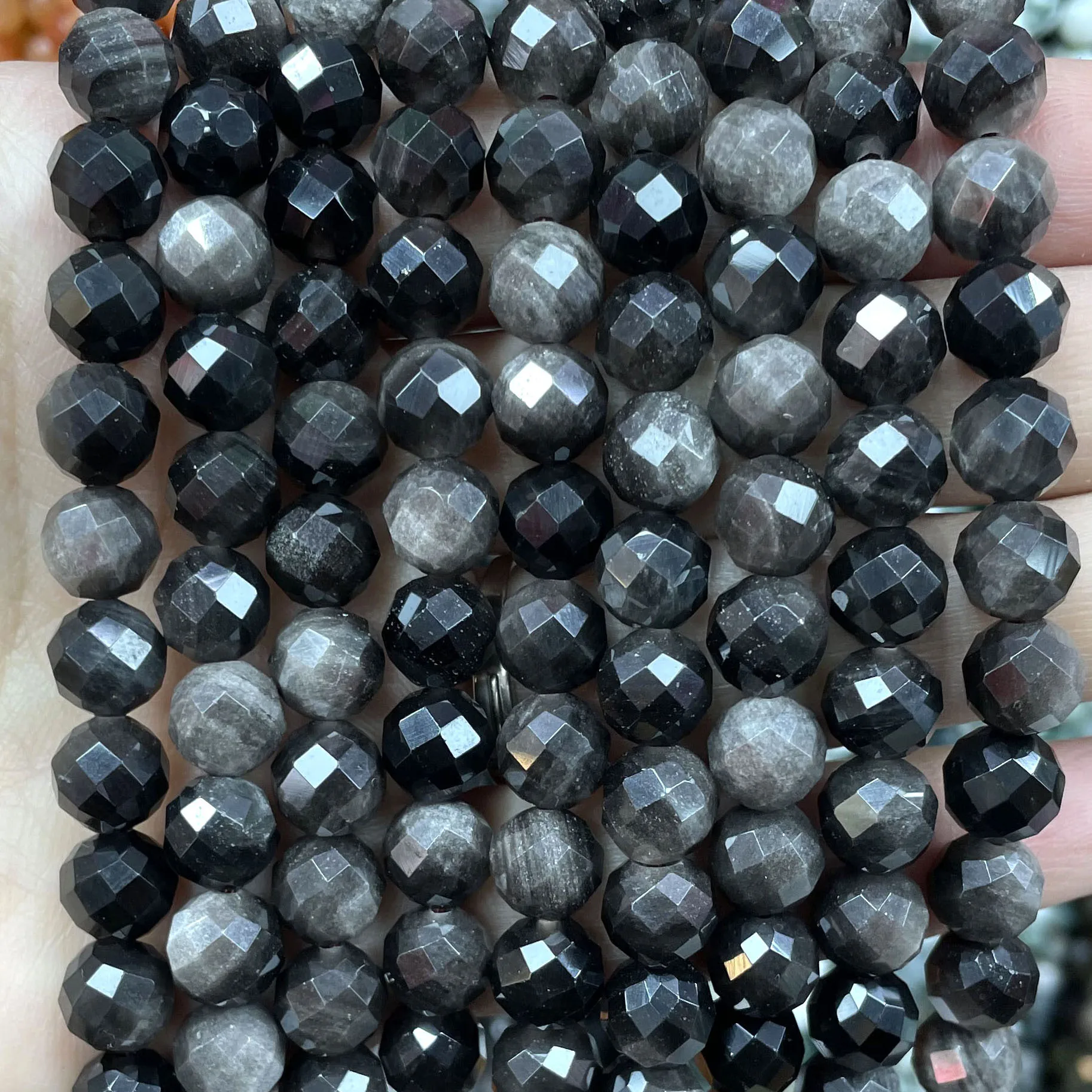 Natural Stone Faceted Black Obsidian Round Gemstone Spacer Beads For Jewelry Making DIY Bracelet Necklace Accessories 6 8 10MM